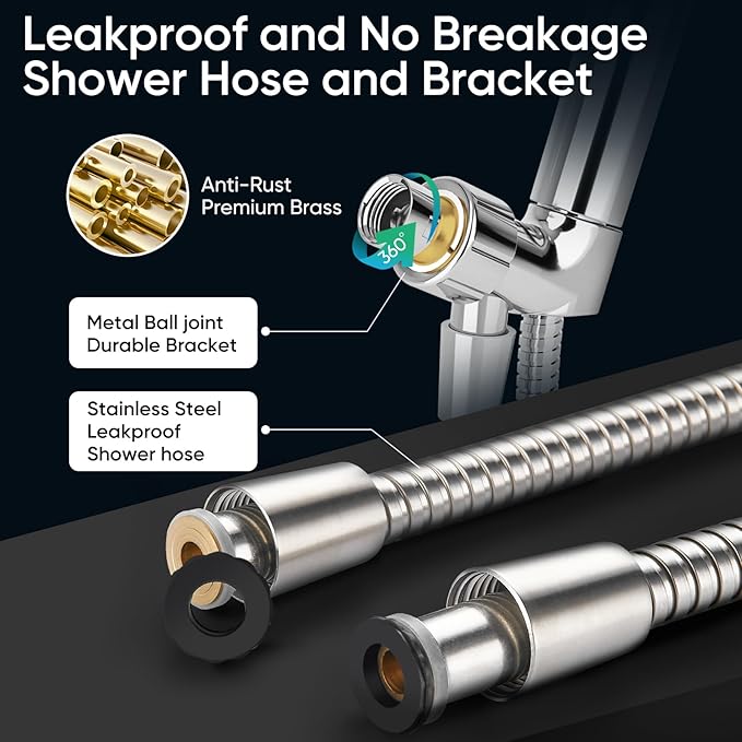 Cobbe 9-Function Shower Head with Built-in Power Spray, 1.8 GPM Water Saving ON/OFF Toggle Switch, High Pressure Handheld Showerhead with 1-Click Pause Button, Brass Bracket & 6ft Hose, Brushed Nickel