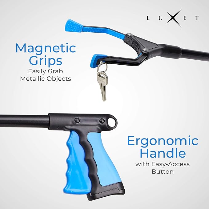 Grabber Reacher Tool - Latest Version Luxet 19 Inch Long Steel Foldable Pick Up Stick - Strong Grip Magnetic Tip - Heavy Duty Trash Picker Claw Reacher Grabber Tool for Elderly Wheelchair Mobility Aid