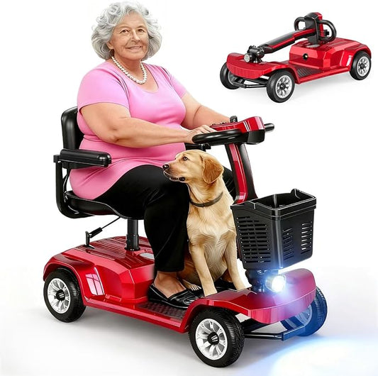 Mobility Scooter for Seniors, Red,420 lbs Capacity -12.4 Miles Range 4 Wheel Electric Scooter with Seat, 20° Hill Climb, 300W Motor, Easy to Operate and Foldable