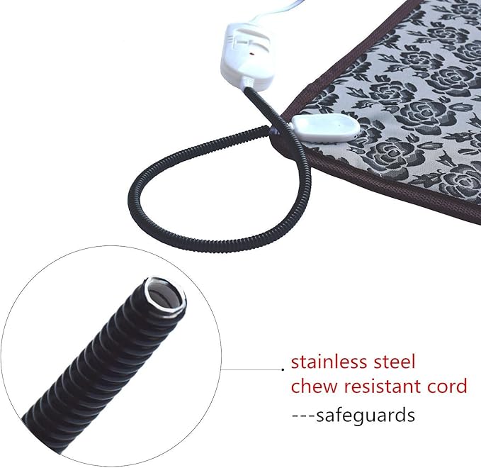 Electric Heating Pad for Dogs and Cats With Anti-bite Steel Cord Waterproof Adjustable Dog Warm Bed Mat Heated Pad for Pets Deds Blankets and Kennel 17.7inx17.7in (Flower Color)
