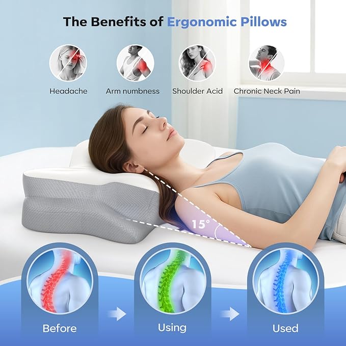 Cervical Neck Pillow, Ergonomic Memory Foam Pillows with Breathable Pillowcase, Adjustable Contour Neck Support Pillow for All Positions