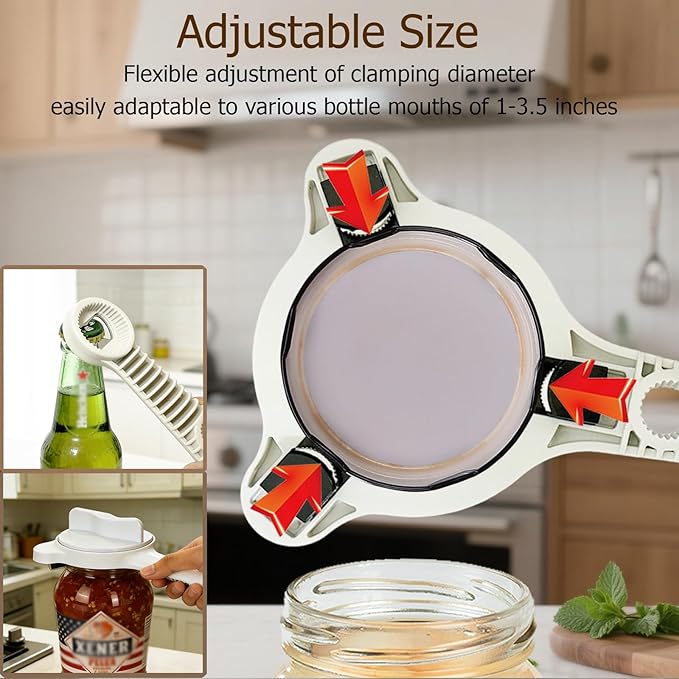 4-in-1 Jar Opener, Adjustable Jar Opener for Seniors, Kitchen Tool Designed Specifically for Seniors and Those with Limited Physical Strength, Suitable For Beer, Salad Dressing, Jar(White)