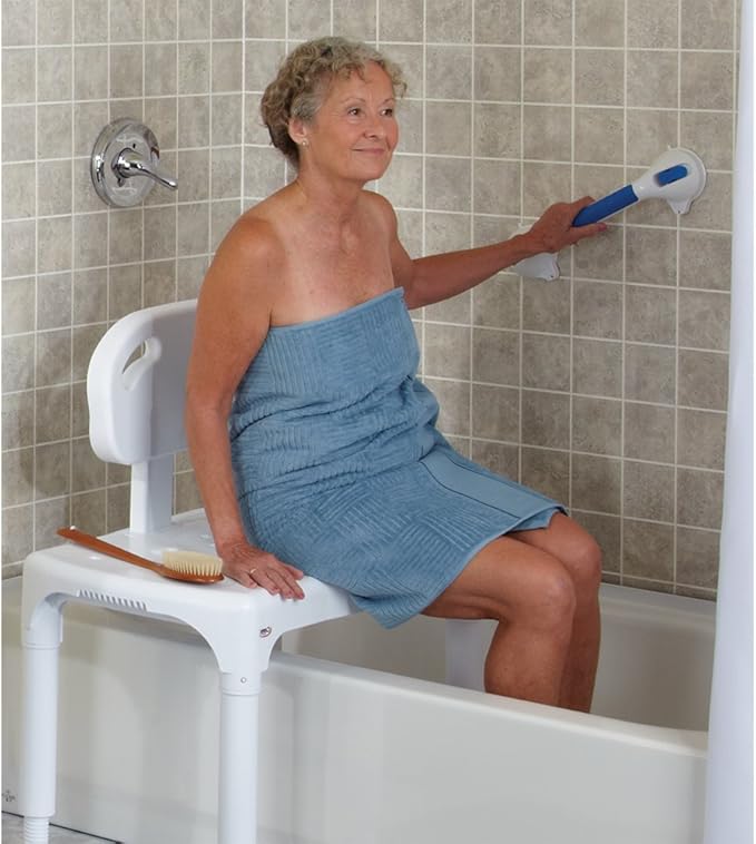 Carex Universal Tub Transfer Bench, Bath Seat with Backrest, Shower Chair for Elderly and Disabled, Transfer Bench & Shower Seat for Bathtub with Adjustable Legs, Converts to Right or Left Hand Entry