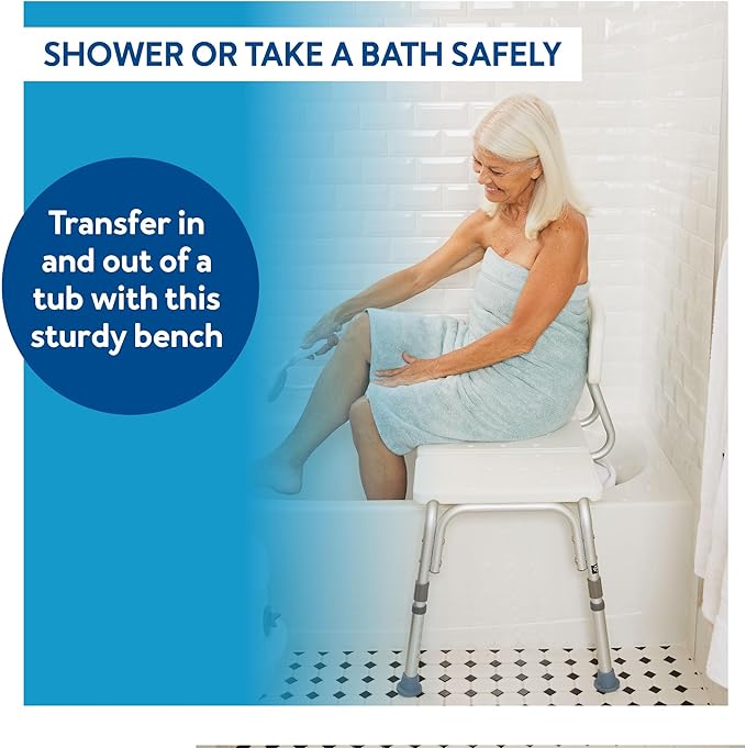 Carex Shower Bench and Shower Chair For Elderly and Disabled with Height Adjustable Legs, Tub Bench Converts to Right or Left Hand Entry, Shower Chair For Bathtub