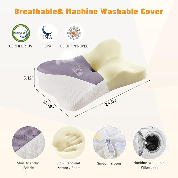 Cervical Neck Pillow, Memory Foam Pillow for Neck Pain Relief, Ergonomic Bed Pillow with Neck Support for Side, Back & Stomach Sleepers, Queen, 2PCS, Dark Grey