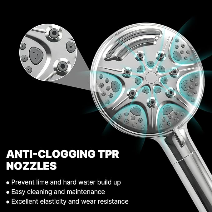 9-Mode Shower Head with Handheld Filtered Shower Head with Handheld High Pressure Shower Heads with Power Wash with 59" Stainless Steel Hose and Bracket for Bathroom, Gym, Hotel