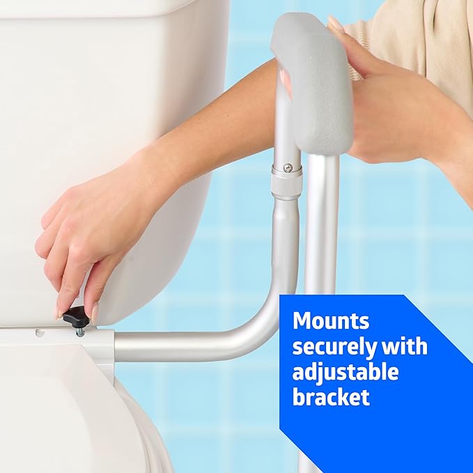 Medline Toilet Safety Rail with Suction Cup Tips, Aluminum Frame, Secure Mount for Toilet Support, Comfortable Armrests, Adjustable Height, Easy to Clean, Bathroom Aid for Adults and Seniors, 1 Count
