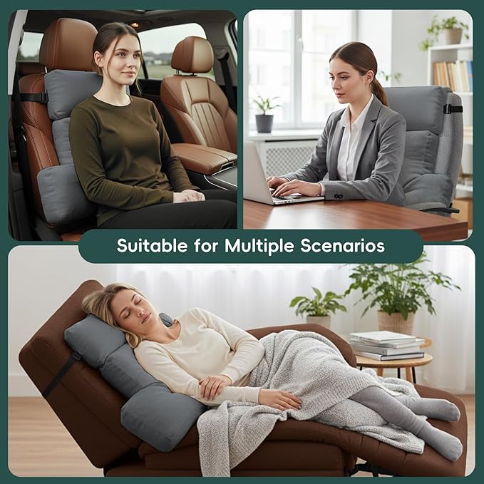 Neck Pillow Lumbar Support for Recliner, Soft and Fluffy Back Support Cushion for Chair with Adjustable Headrest Pillow, Back Rest Pillow for Office Chairs, Recliners, Sofa, Couch Pain Relief Gray1#