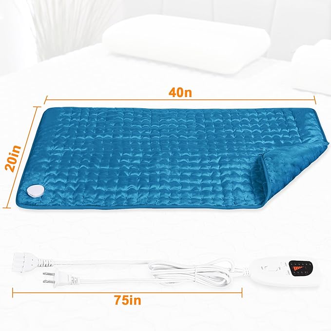 Deepsoon Heating Pad,Electric Heating Pads for Back,Neck,Moist Heating Pad for Abdomen Shoulder Knee Legs,Dry/Moist Heat&Auto Shut Off,Mother's Day Birthday for Men and Women,Blue,40x20 Inch