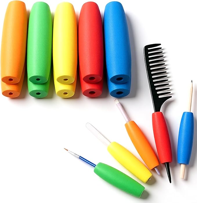 Ptwola 10 Pcs Foam Grip Tubing Handle Built up Tubing Padding Grips No-Cut Utensils Adaptive Grip Pens Foam Tube Cutlery Grips Comfort for Disabled and Elderly