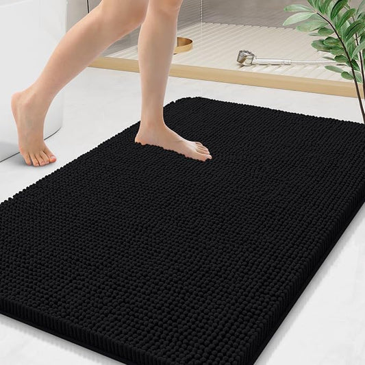 Arotive Bathroom Rugs 44x24, Extra Soft Absorbent Shaggy Chenille Bath Rugs, Machine Washable Rubber Backing Non-Slip Bath Mats for Bathroom Floor Tub and Shower, Home Decor Accessories, Black