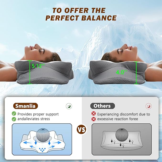 Cervical Neck Pillow for Pain Relief, Ergonomic Memory Foam Pillows for Sleeping, Neck Support Pillows for Sleeping with Pillowcase, Contour Orthopedic Pillow for Side Back Stomach Sleeper