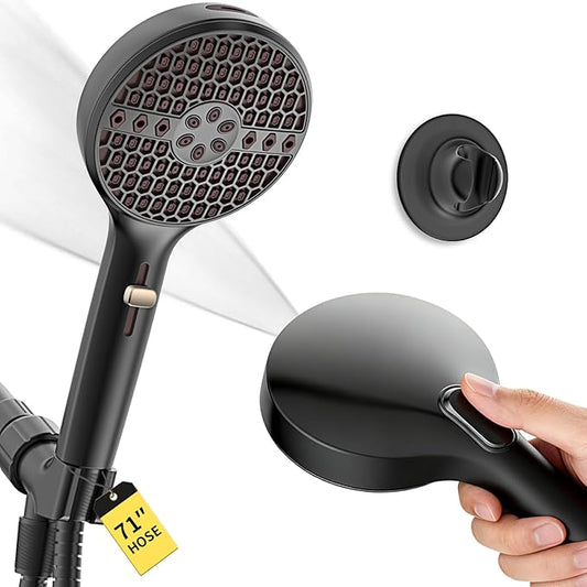 Black Handheld Shower Head, 9 Spray Modes High Pressure Shower head with Power Wash, 71" Extra Long Stainless Steel Hose & Adjustable Shower Bracket for Home Bathroom