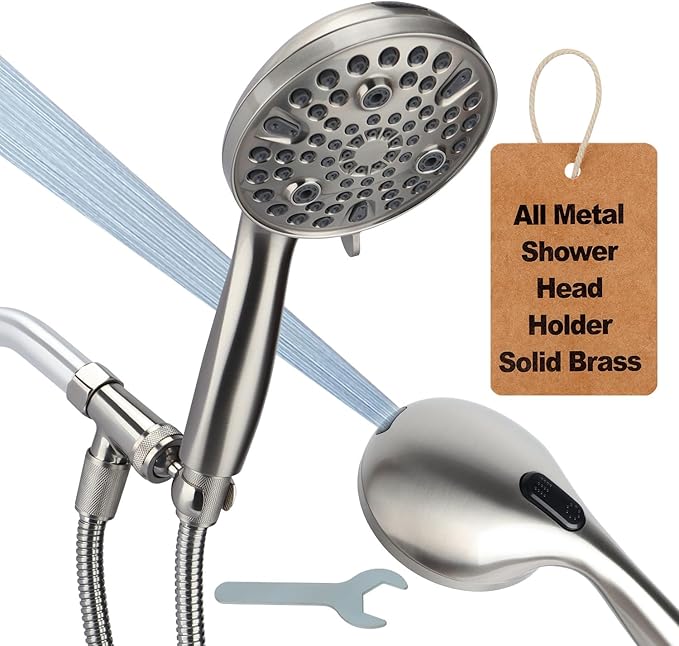 Shower Head Handheld with All Metal Holder,10-mode Hand held Showerhead Built-in Power Wash & Extra Long 72 Inch Hose,Low Flow Water Saver Brushed Nickel 1.8 GPM