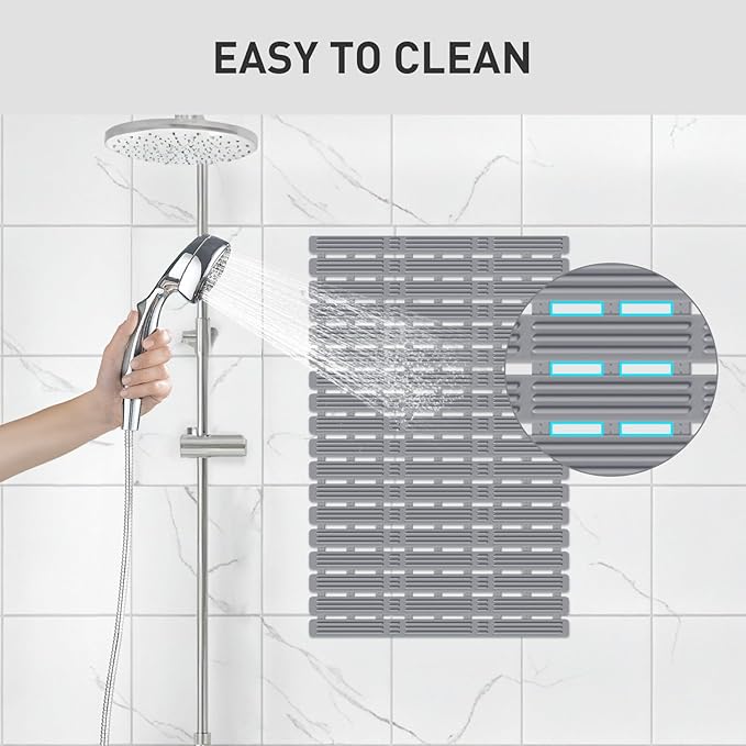 XIYUNTE Shower Mat Non Slip Bath Mat for Tub - 27 X 16 Inch TPE Bathtub Mat Non Slip Shower Mats for Inside Shower, Bath Tub Mat with Powerful Suction Cup, Easy to Cut and Dry, Ink Gray