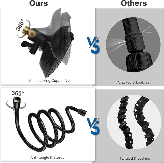 INAVAMZ Shower Heads with Handheld Spray Combo: 7.2" Rain Shower Head & Handheld Shower Head 2-IN-1 Shower Head with 60" Hose (BLACK), Shower Trim Systems