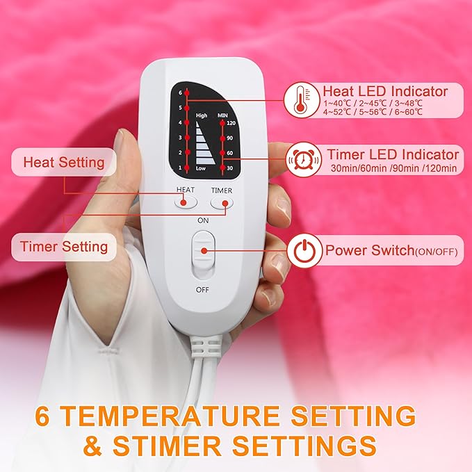 Deepsoon Heating Pad,Electric Heating Pads for Back,Neck,Moist Heating Pad for Abdomen Shoulder Knee Legs,Dry/Moist Heat&Auto Shut Off,Mother's Day Birthday for Men and Women,Fuchsia,24x12 Inch