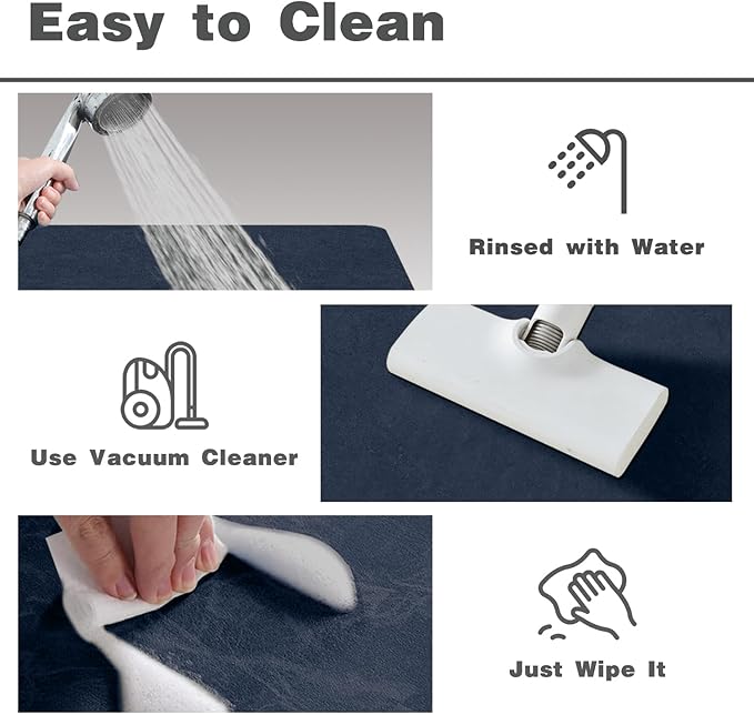 TYUU Bathroom Mat Quick Dry, Bathroom Rugs Non Slip Washable Thin Absorbent Bath Mat Fits Under Door Bathroom Floor Mat Perfect for Bath, Shower, or Sink 24"x36" Navy Blue