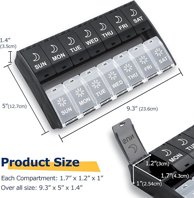 XL Large Pill Organizer 2 Times a Day, Weekly Am Pm Pill Box with Hinged Lids, 7 Day Medicine Vitamin Pill Case, Daily Pill Container, Big Medication Organizer for Supplement