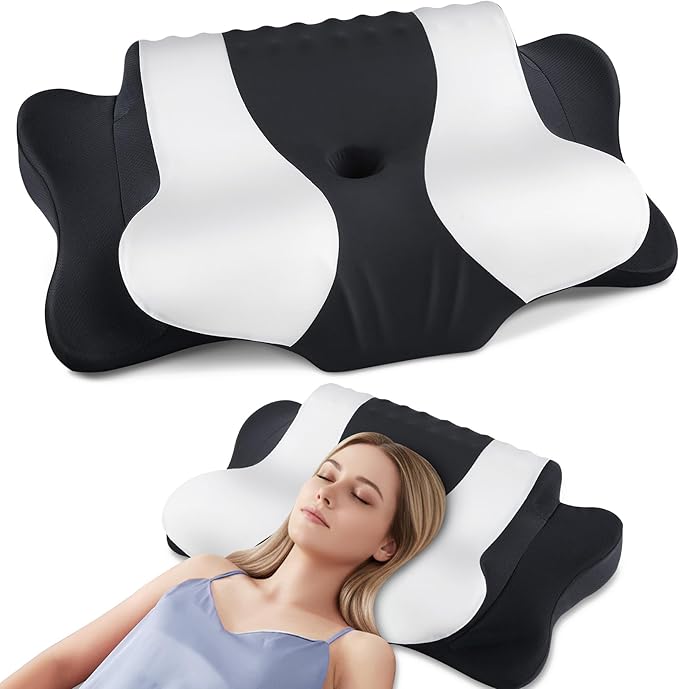 Cervical Neck Pillow for Pain Relief,Cervical Pillow with Memory Foam Ergonomic Pillows with Dual Heights for Back,Stomach and Side Sleepers Kids' Floor Pillows Cushions (Dark Black, Standard 27"×16")