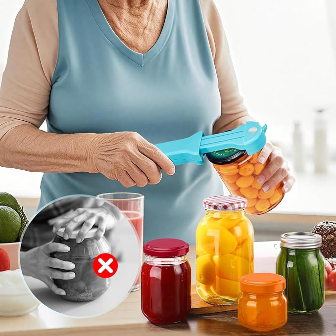 7-in-1 Jar Opener for Seniors – Magnetic adjustable Jar Opener & Bottle Opener for Arthritis, Weak Hands, Easy-Grip Kitchen Lid Opener Gadgets (Teal)