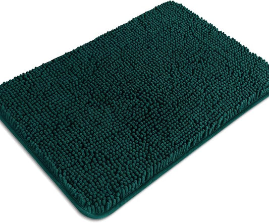 Dark Teal Bathroom Rugs – Absorbent and Washable Bath Mat, Non-Slip, Thick Soft Chenille Bath Rugs for Bathroom Floor, Shower, Sink - 17" x 24"