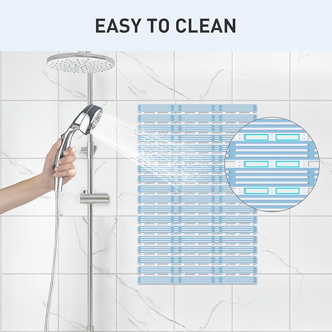 XIYUNTE Shower Mat Non Slip Bath Mat for Tub - 27 X 16 Inch TPE Bathtub Mat Non Slip Shower Mats for Inside Shower, Bath Tub Mat with Powerful Suction Cup, Easy to Cut and Dry, Blue