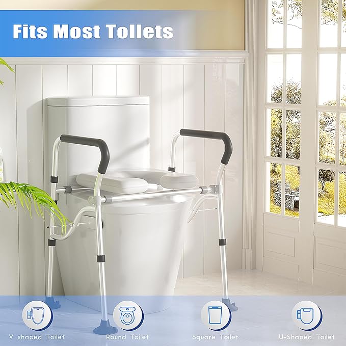Raised Toilet Seat with Handles, Toilet Seat Riser for Seniors with Adjustable Height, 400lb Handicap Elevated Toilet Seat for Elderly, Pregnant, Fit Any Toilet