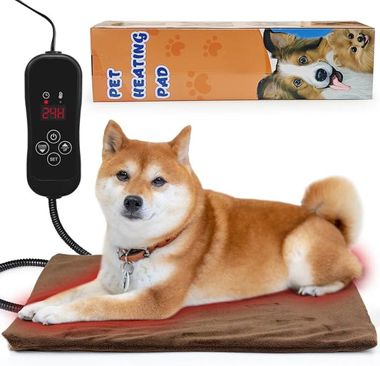 NAMOTEK Pet Heating Pad Adjustable Temperature with Timer, Waterproof Heated Mat with Chew Resistant Cord, Auto Power-Off Electric Indoor Pet Heat Pad for Dogs and Cats