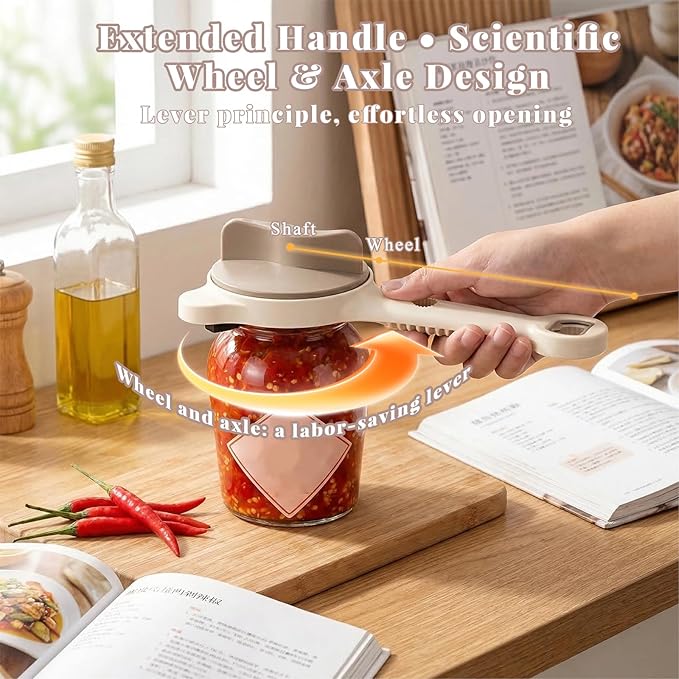 Adjustable Jar and Bottle Opener for Weak Hands & Seniors, 4-in-1 Stainless Steel Lid Remover with 3 Non-Slip Clamps, Multi Size Tool for Jars, Cans & Wine Bottles, Kitchen Helper
