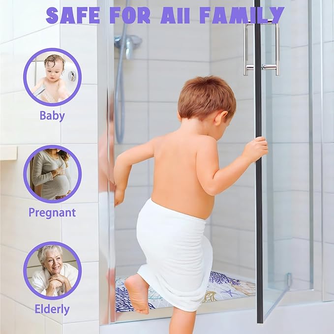 Ocean Bathtub Mat Non Slip, Cute Baby Bath Mat for Tub Rubber Tub Mat, Coral Seashells Toddler Kids Bath Mats for Bathroom Anti Slip Shower Mat with Suction and Drain Holes Machine Washable, 40″x16″