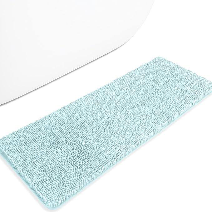 Bathroom Runner Rug 47 x 17 Inch – Long Bath Mat | Absorbent and Washable Thick Chenille Bath Rug Non-Slip Runner Rug for Bathroom, Shower, Sink(Aqua)