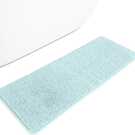 Bathroom Runner Rug 47 x 17 Inch – Long Bath Mat | Absorbent and Washable Thick Chenille Bath Rug Non-Slip Runner Rug for Bathroom, Shower, Sink(Aqua)