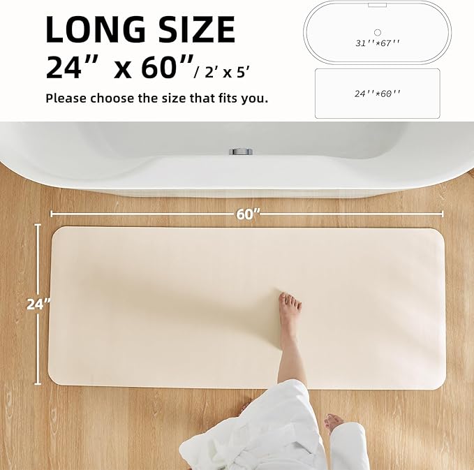 TYUU Bathroom Mat Quick Dry, Bathroom Rugs Non Slip Washable Thin Absorbent Bath Mat Fits Under Door Bathroom Floor Mat Perfect for Bath, Shower, or Sink 24"x60" Beige