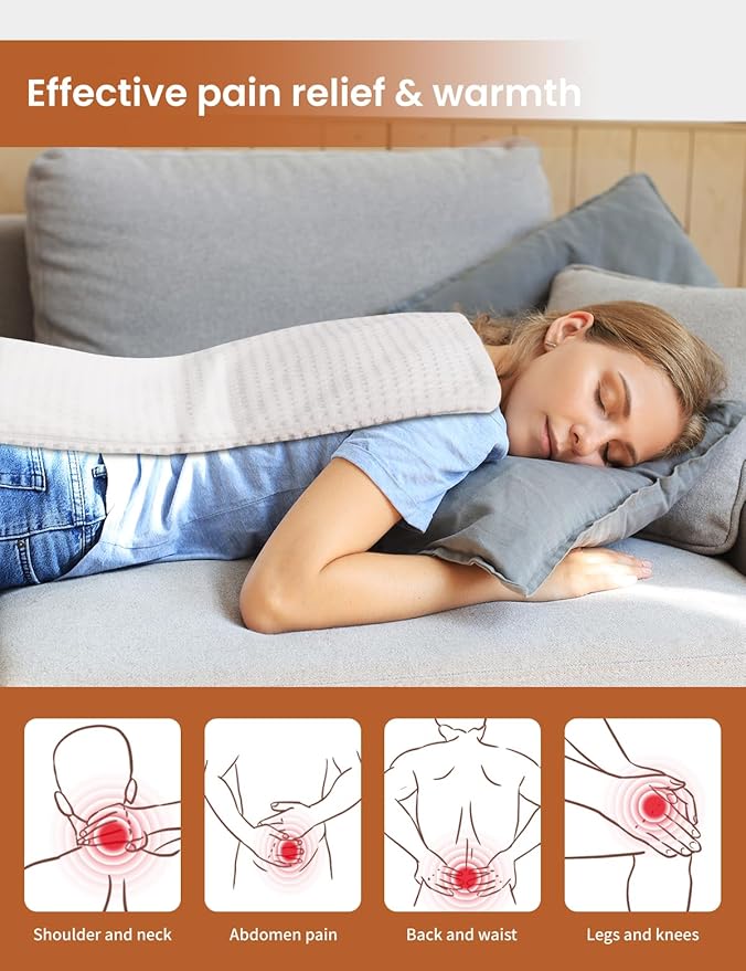 Heating Pad with Removable Cover for Back, Neck, Abdomen, Knees, and Legs to Relieve Muscle Soreness, Machine Washable, Moist Heat or Dry Heat with auto-shutoff, Ideal Birthday Gift.
