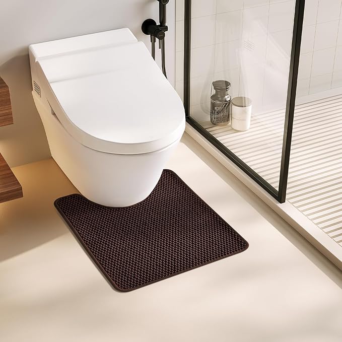 TYUU Toilet Rug, Thin Toilet Rugs U Shaped Washable Non Slip Absorbent Quick Dry Low Pile Toilet Mat, Brown 20"x24" U Shape