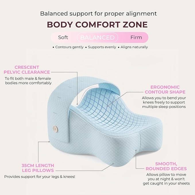 Knee Pillow for Side Sleepers, Alignment Pillow for Side Sleepers, Relief Hip & Sciatica Pain, Nourial Pillow Between Legs for Pregnant Women and Seniors (Blue)