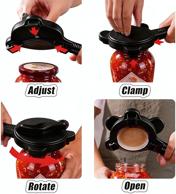 Multi Functional Jar Opener & Bottle Opener with Bonus Non-Slip Grip Cover, Effortless Lid Remover for Seniors, Weak Hands & Women, Kitchen Gadget