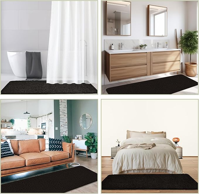 Bathroom Runner Rug 24 x 60 Inch – Extra Large Long Bath Mat | Absorbent and Washable Thick Chenille Bath Rug Non-Slip Runner Rug for Bathroom, Shower, Sink(Chocolate Brown)