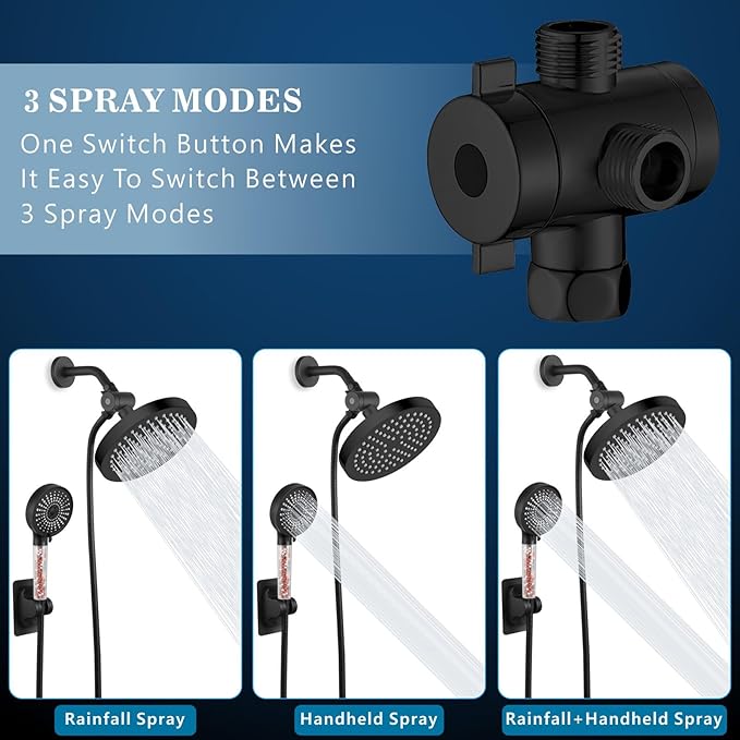 Voolan High Pressure Rain Shower Head with Handheld Spray Combo, Hand Held Filter Showerhead with Self-adhesive Holder and 59" Hose ((Round, Matte Black)