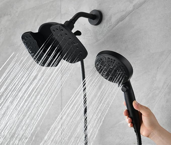INAVAMZ Black Shower Heads with Handheld Spray Combo 2.5GPM: 10” Rainfall Shower Head & Detachable Shower Head, 9 Spray Settings Handheld Shower Head with ON/OFF Switch and 15-Stage Filter