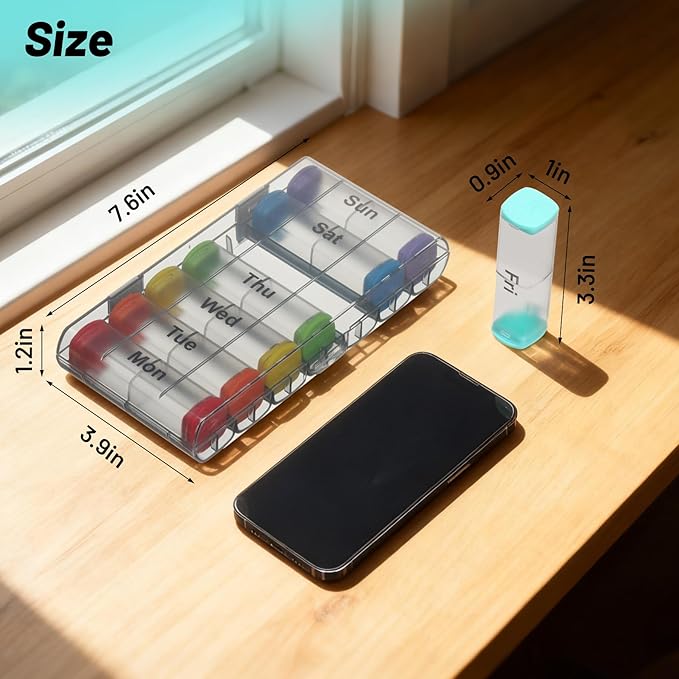 CAidRE Weekly Pill Organizer 2 Times a Day - 7 Day AM PM Pill Box, Large Travel Pill Case & Supplement Container for Daily Medication, Vitamins, Fish Oils, Portable Pill Holder Storage, Translucent