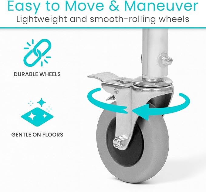 Vive Shower Chair & Toilet Riser with Wheels - Rolling Bathroom Seat for Elderly, Disabled, Handicapped - Adjustable Senior Raised Bath Potty Chair with Handles for Adults - w/ Arms & Locking Wheels