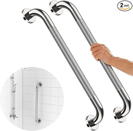 2 Pack 24 Inch Shower Grab Bar with Anti-Slip Grip, iMomwee Chrome Stainless Steel Bathroom Grab Bar Handle, Shower Balance Bar, Safety Hand Rail Support, Handicap Elderly Senior Assist Bath Handle