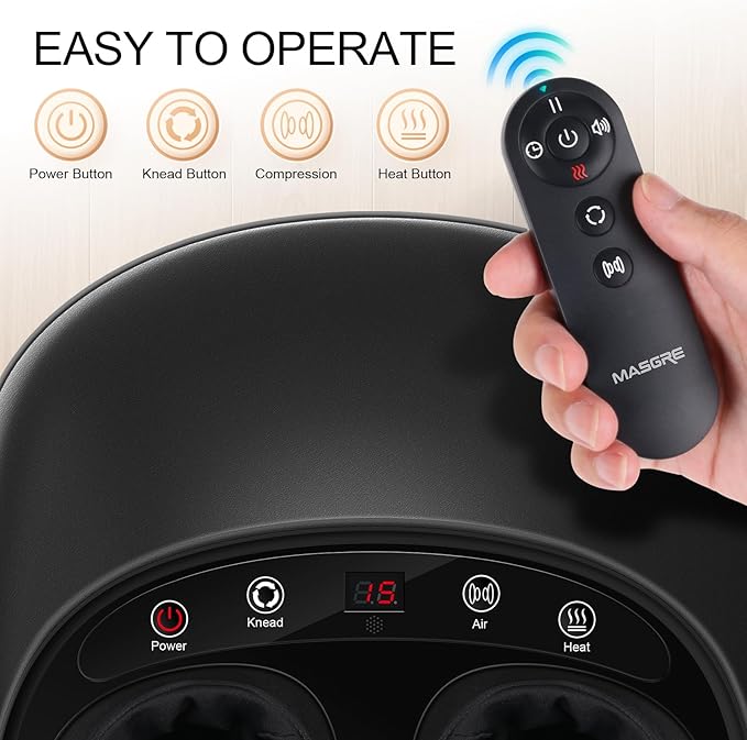 MASGRE Foot Massager with Heat, Deep Kneading Therapy Compression, Shiatsu Feet Massager Machine for Plantar Fasciitis, Neuropathy Pain, Birthday Gifts for Women Mom Men Dad