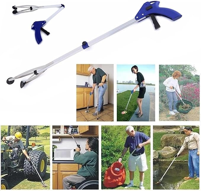 Foldable Reacher Grabber, 32 INCH Aluminium Alloy Long Arm Folding Helping Hand Trash Litter Picker Suction Cup Grabber Reach Pick-Up Tool Mobility Grip Hand Aid (1#)