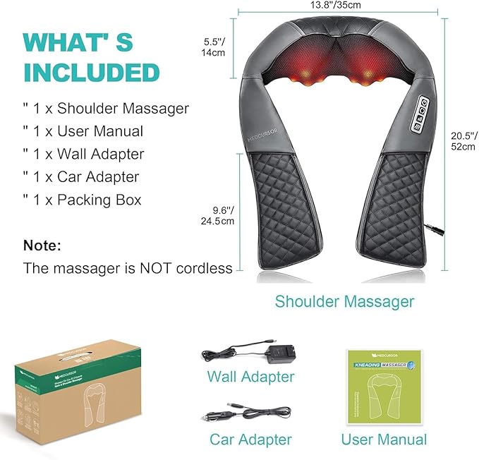 Medcursor Neck Massager, 2026 Upgraded, Portable Electric Shiatsu Back Massage Device with Heat, Deep Tissue 3D Kneading Pillow for Muscle Pain Relief (No Battery)