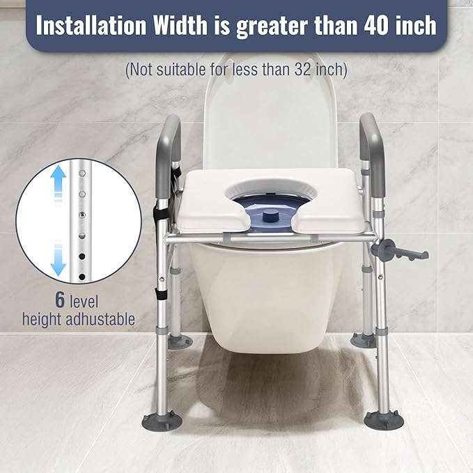Yescom Raised Adjustable Toilet Seat with Steel Step Stool Bedside Commode for Elderly Seniors Disabled Handicapped