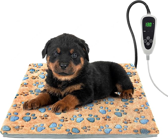 GOLOPET Cat Heating Pad 18×18 in Dog Heated Bed Smart Temperature Control Switch, Metal Protective Pipe Waterproof Cat Beds for Indoor Cats with a Plush Cotton Cover