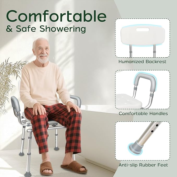 Swivel Shower Chair with Arms and Back, 450lbs Heavy Duty Shower Chair for Elderly and Disabled, Handicap Shower Chairs for Inside Shower Stool & Bath Tub Seat for Adults